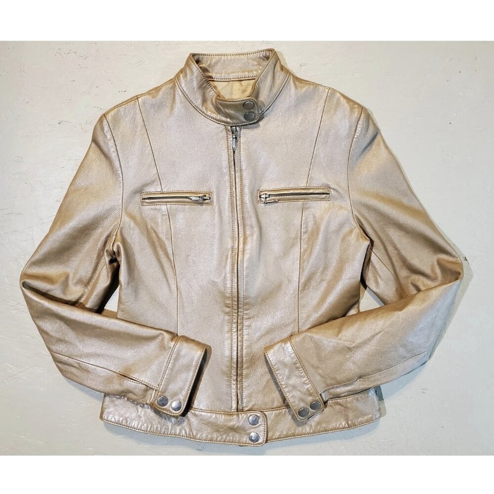 Paola Frani Metallic Leather Jacket | Made in Italy | Small